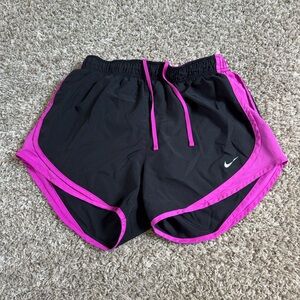 Nike Black and Pink Athletic Shorts with Elastic Waistband